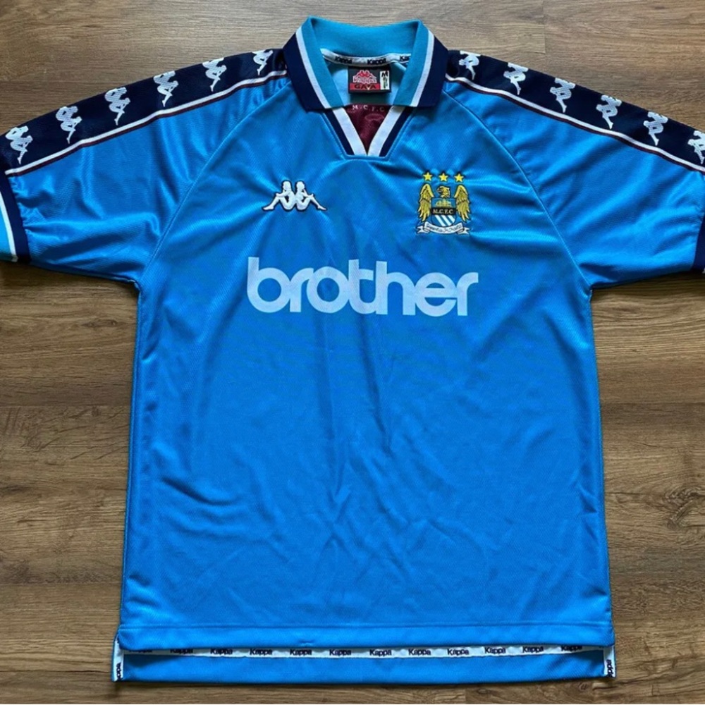VINTAGE MANCHESTER CITY ENGLAND 1997/1999 HOME FOOTBALL SHIRT JERSEY KAPPA LARGE